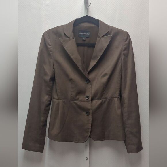 Banana Republic Fitted Blazer Sz 2 Brown - Picture 1 of 9